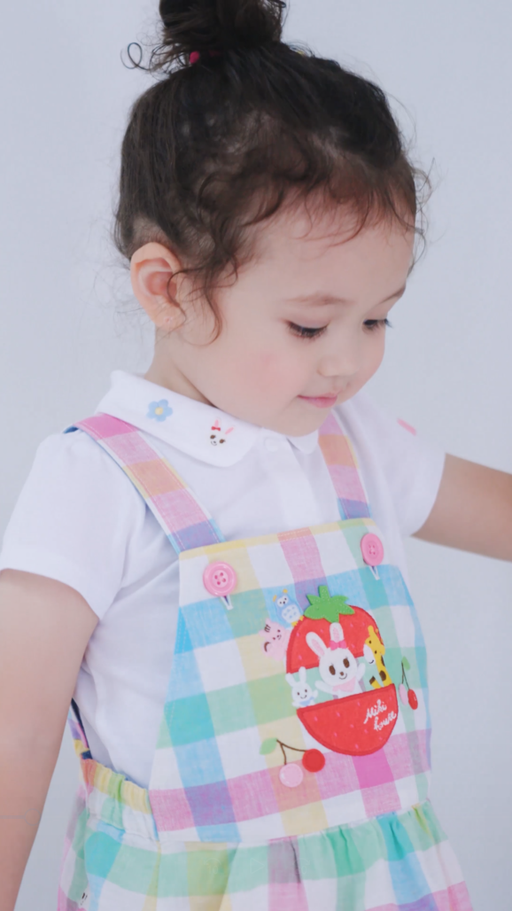 MH 兔仔紅色格子吊帶裙