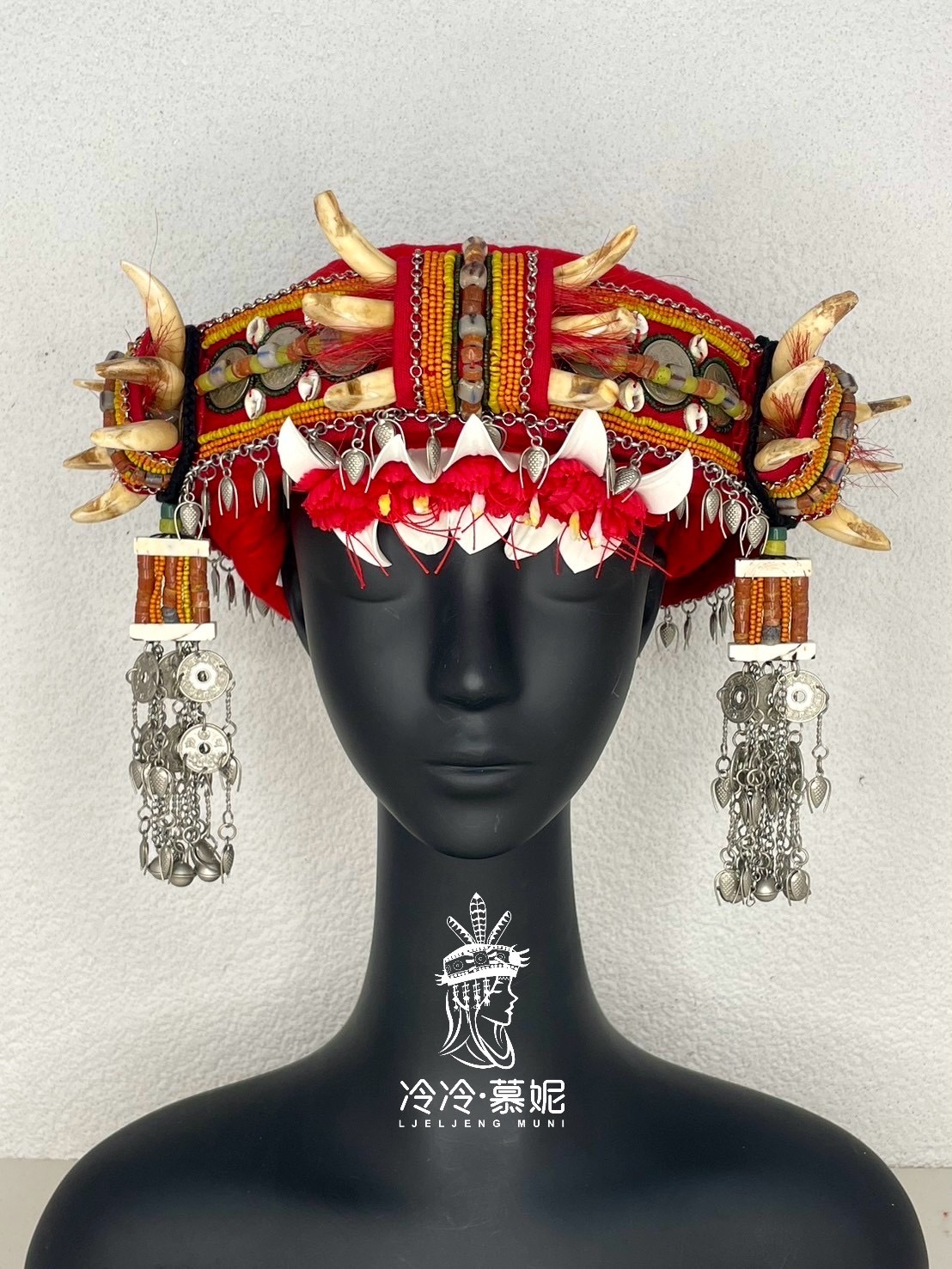 No.55十錢古幣貿易老珠大牙頭飾