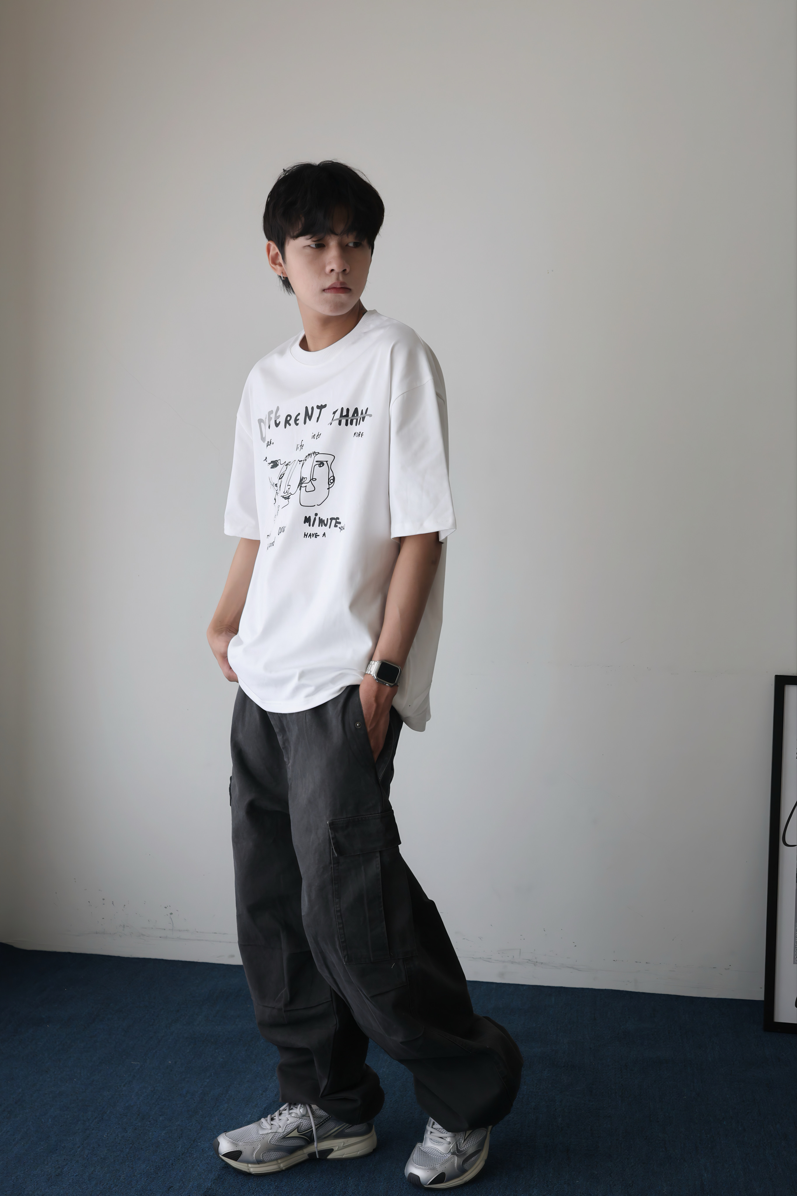 （現貨）WP057 復古 膝摺痕 下擺抽繩 直筒闊腿 工裝長褲