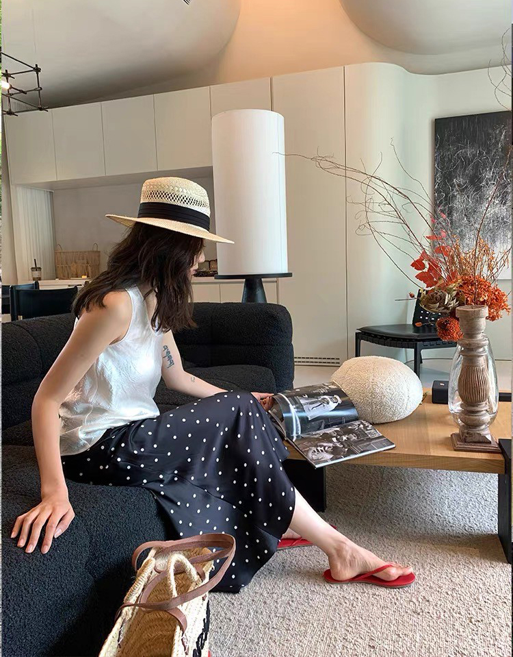 經典黑法式波點鉛筆裙長裙S-XL (Elegant & Love)