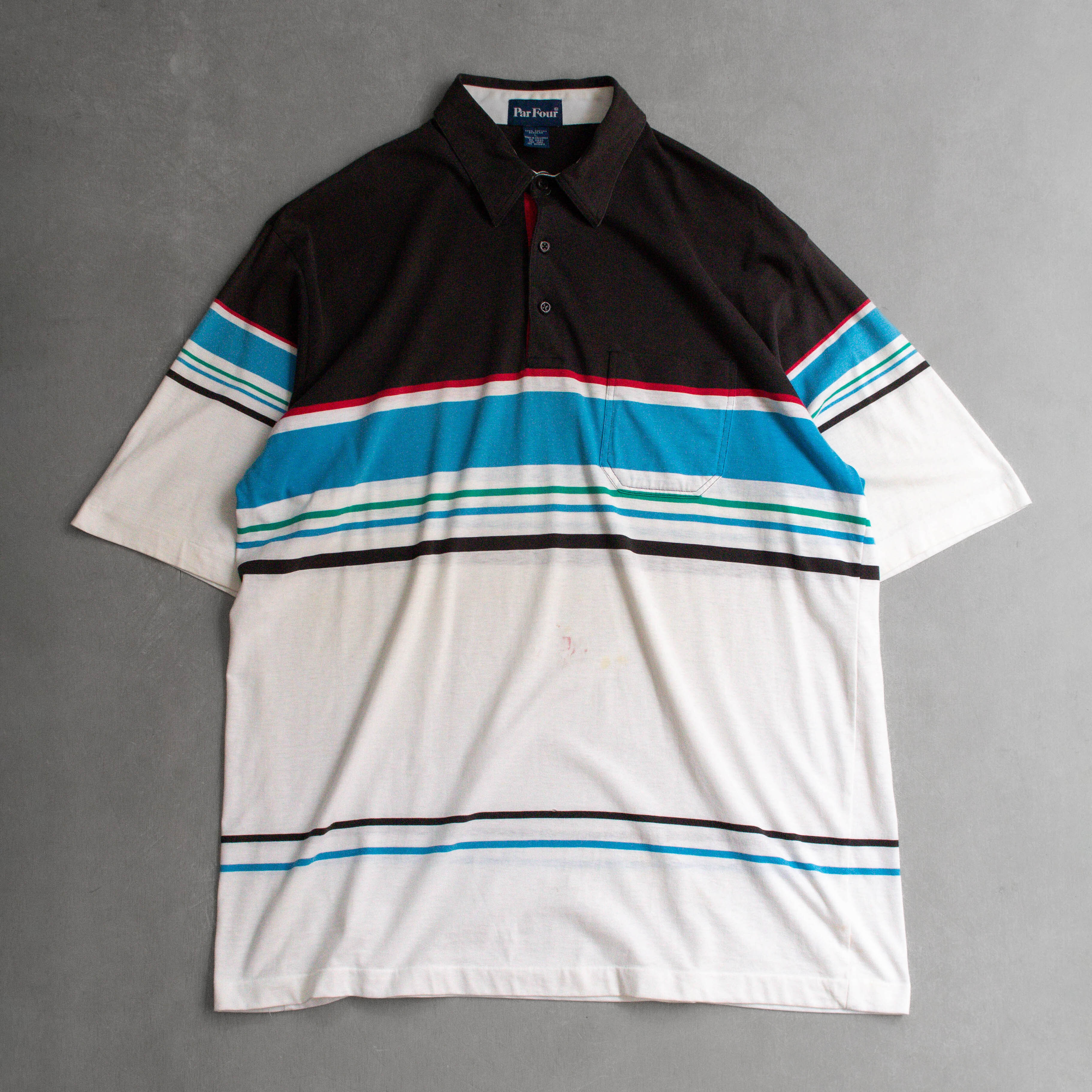80-90S VINTAGE POLO SHIRT 美國 藍色 條紋 短袖 POLO衫