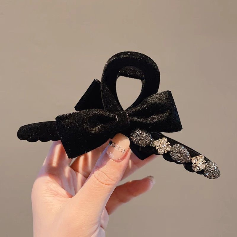 Velvet Rhinestone Ribbon Large Hair Claw