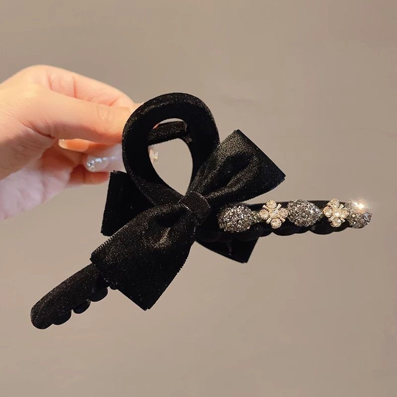Velvet Rhinestone Ribbon Large Hair Claw