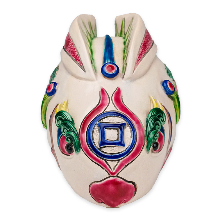 【鹿港窯限量手作】釉彩萌兔交趾陶|白菜蘿蔔雕紋・牡丹花紋・百財納福吉祥擺飾