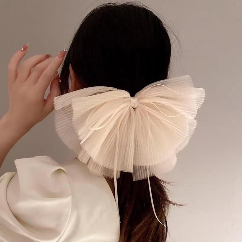 Elegant Pleated Ribbon Bow Spring Clip
