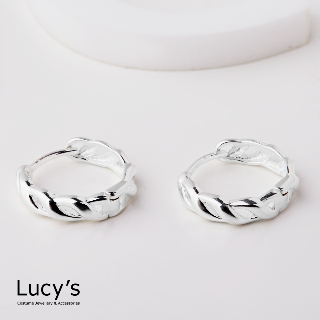 925純銀 簍空麻花辮 易扣耳環 (77712)