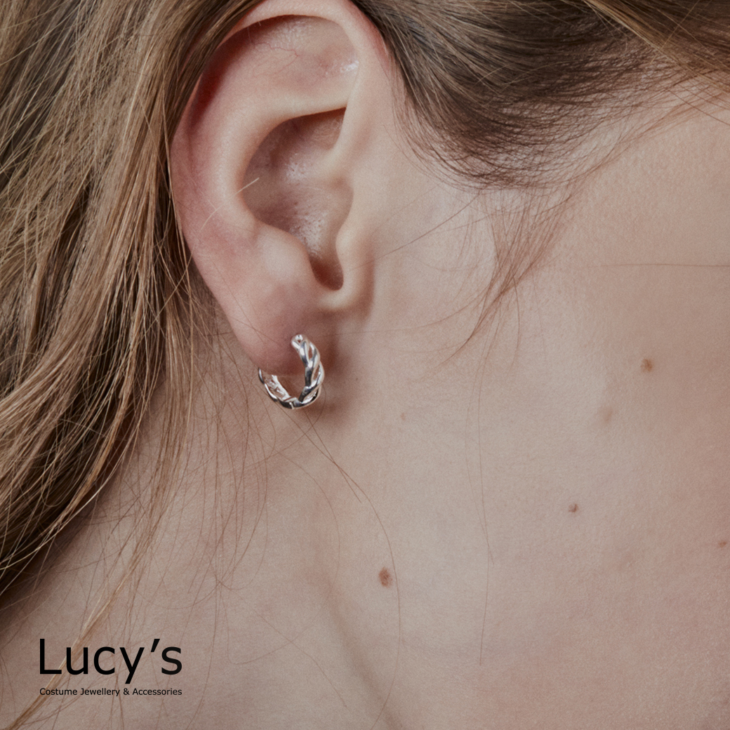 925純銀 簍空麻花辮 易扣耳環 (77712)