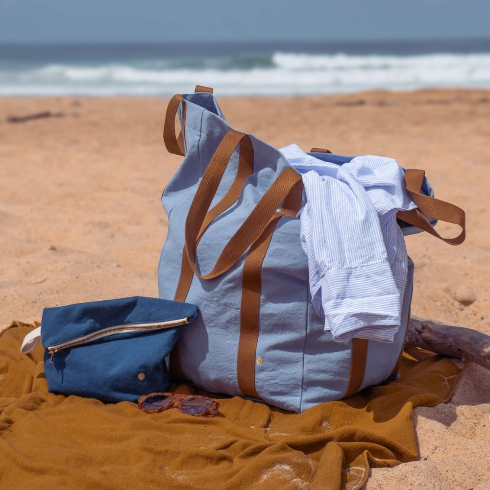 (預購4/30)法國La cerise sur le gâteau 有機棉巨大水桶包-灰藍色