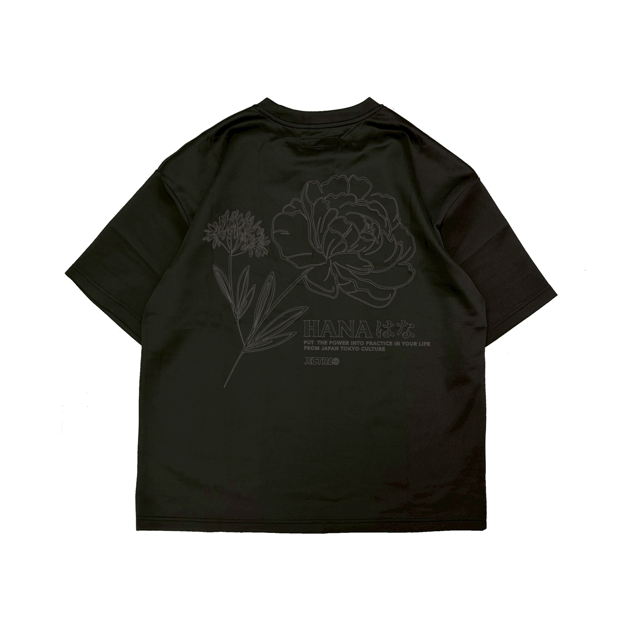 XCTRL 花卉線稿彈性寬版短T-黑
