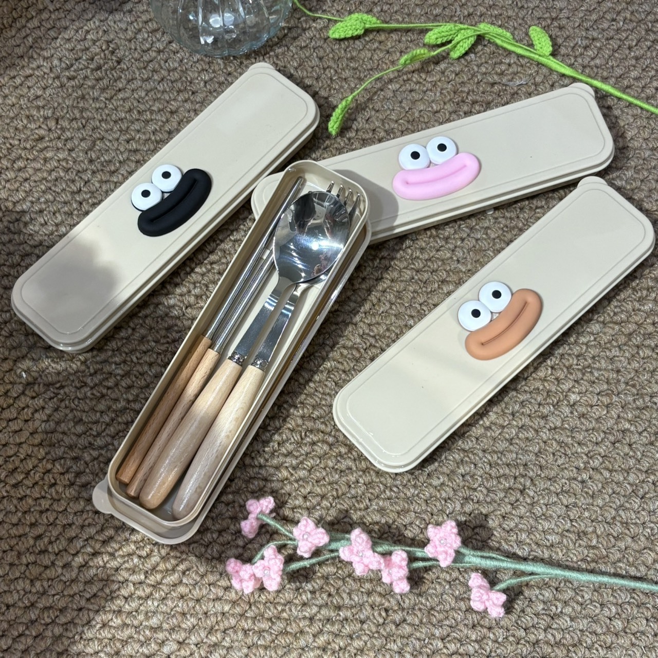 《4514》可愛大眼香腸嘴餐具三件組