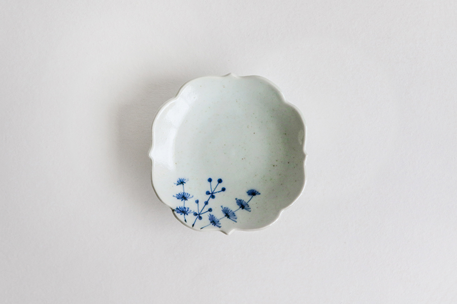 KIHARA-古染付四稜小皿／古染草花