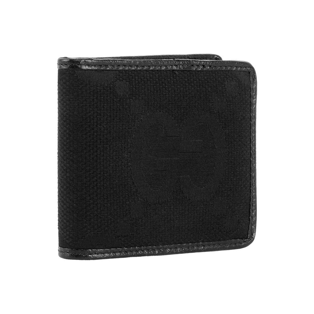 【GUCCI】Jumbo GG Logo 緹花布及皮革對開8卡短夾(黑色)