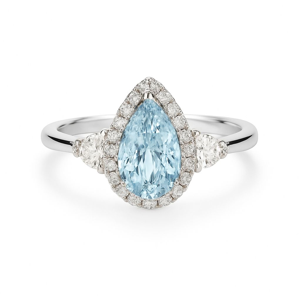 18K白金 實驗室梨形培育藍鑽石戒指