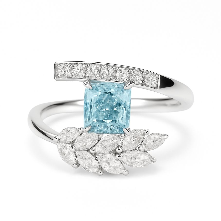 18K白金 實驗室培育藍鑽石戒指