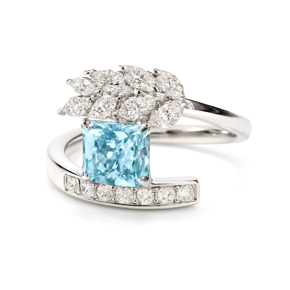 18K白金 實驗室培育藍鑽石戒指