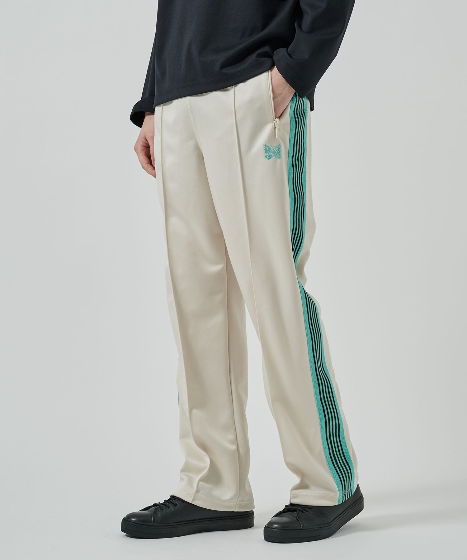 【現貨】Needles STUDIOUS Track Pant 別注 刺繡蝴蝶 直筒 運動褲 長褲 米綠 深藍綠