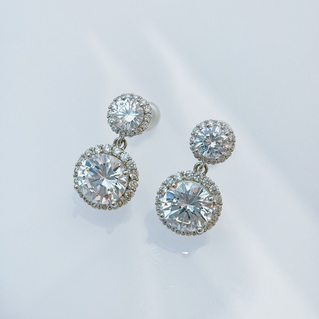 雙圈主鑽垂墜耳環