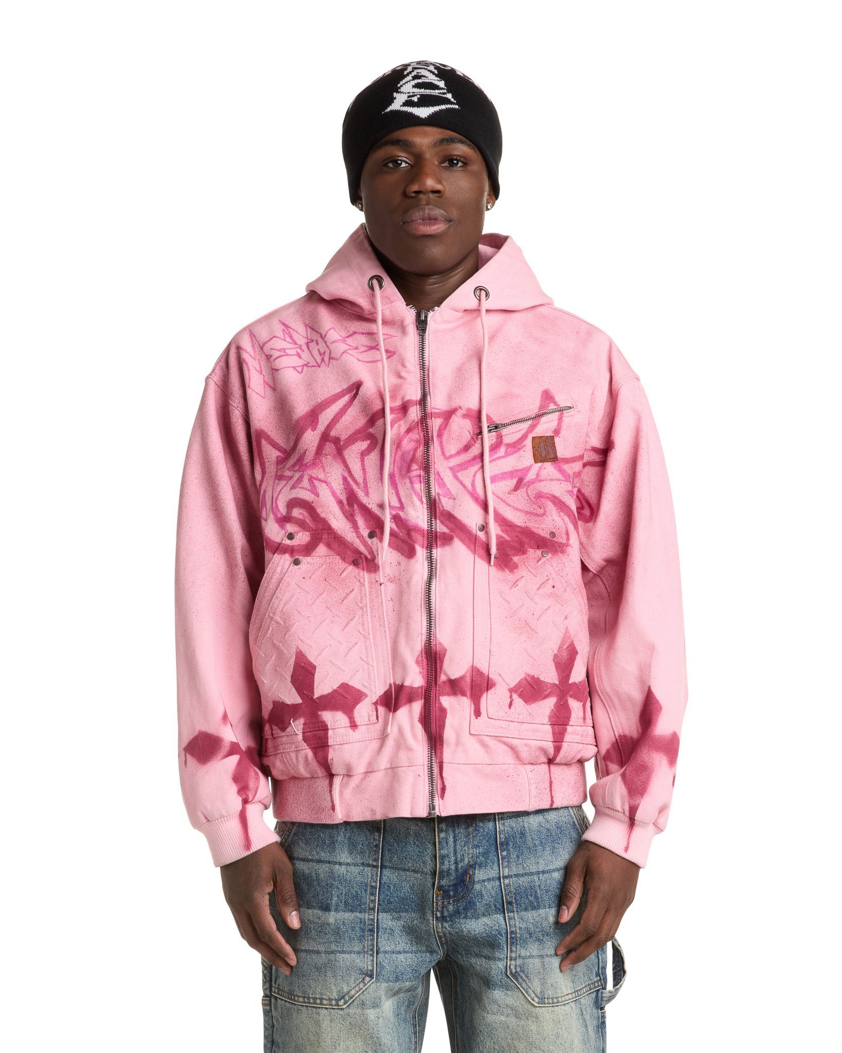 MENACE｜Graffiti Steel Embossed Canvas Jacket (Pink)