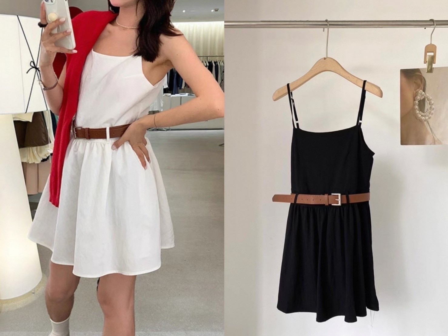 Baby系列 B05055 現貨-鄰家女孩細肩帶連身短洋裝（附腰帶）