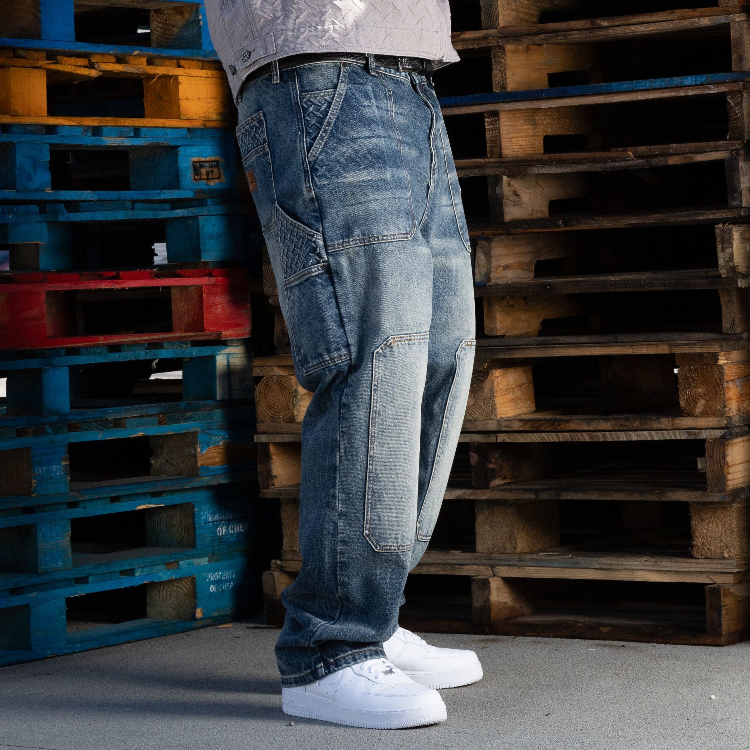 MENACE｜Steel Embossed Carpenter Pants (Stonewashed Denim)