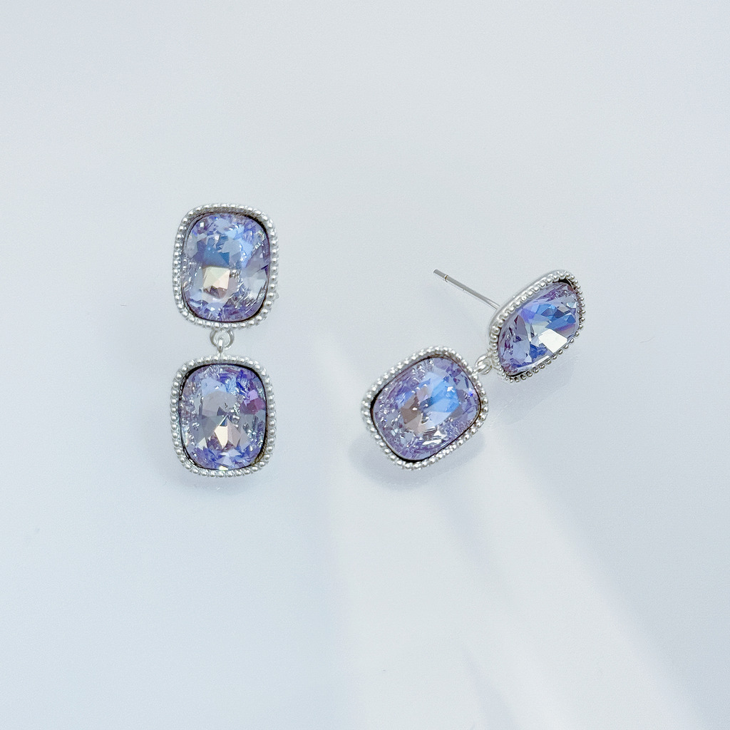 方形紫光雙鑽耳環