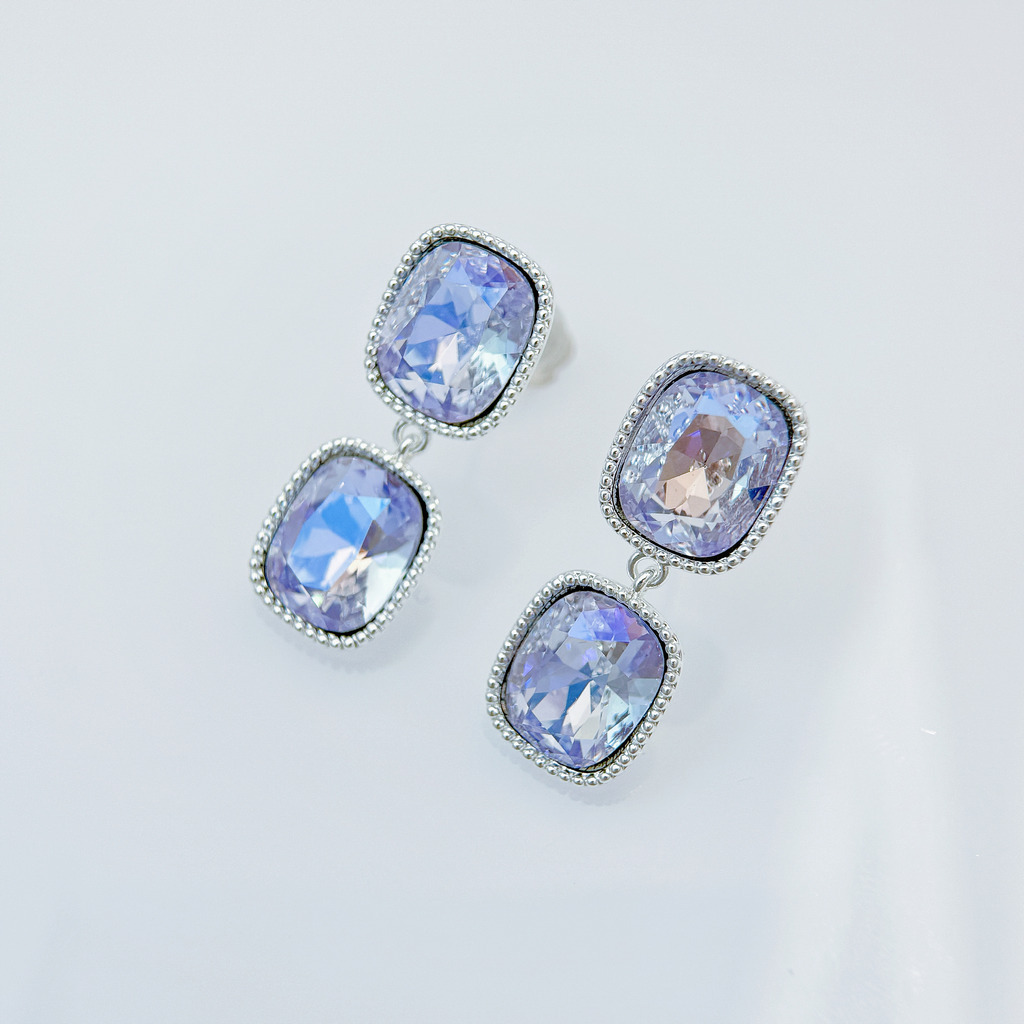 方形紫光雙鑽耳環