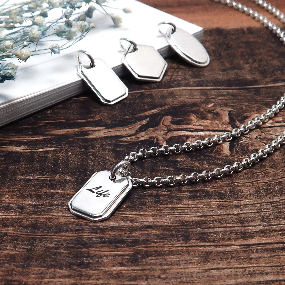 可刻字 長方造型項鍊 925純銀 男生飾品 客製化銀飾 禮物訂製