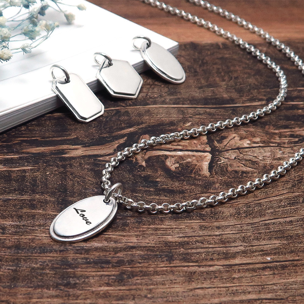 可刻字 橢圓造型項鍊 925純銀 男生飾品 客製化銀飾 禮物訂製