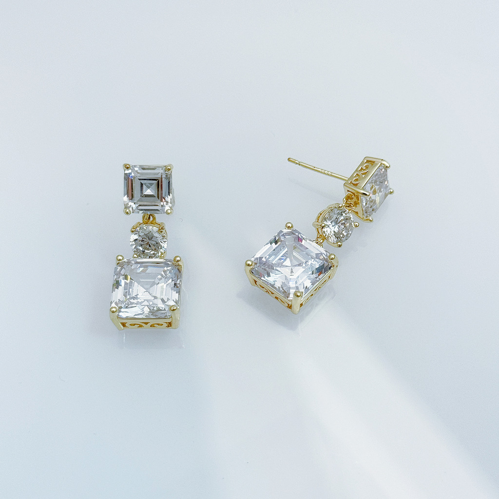 三鑽幾何垂墜耳環