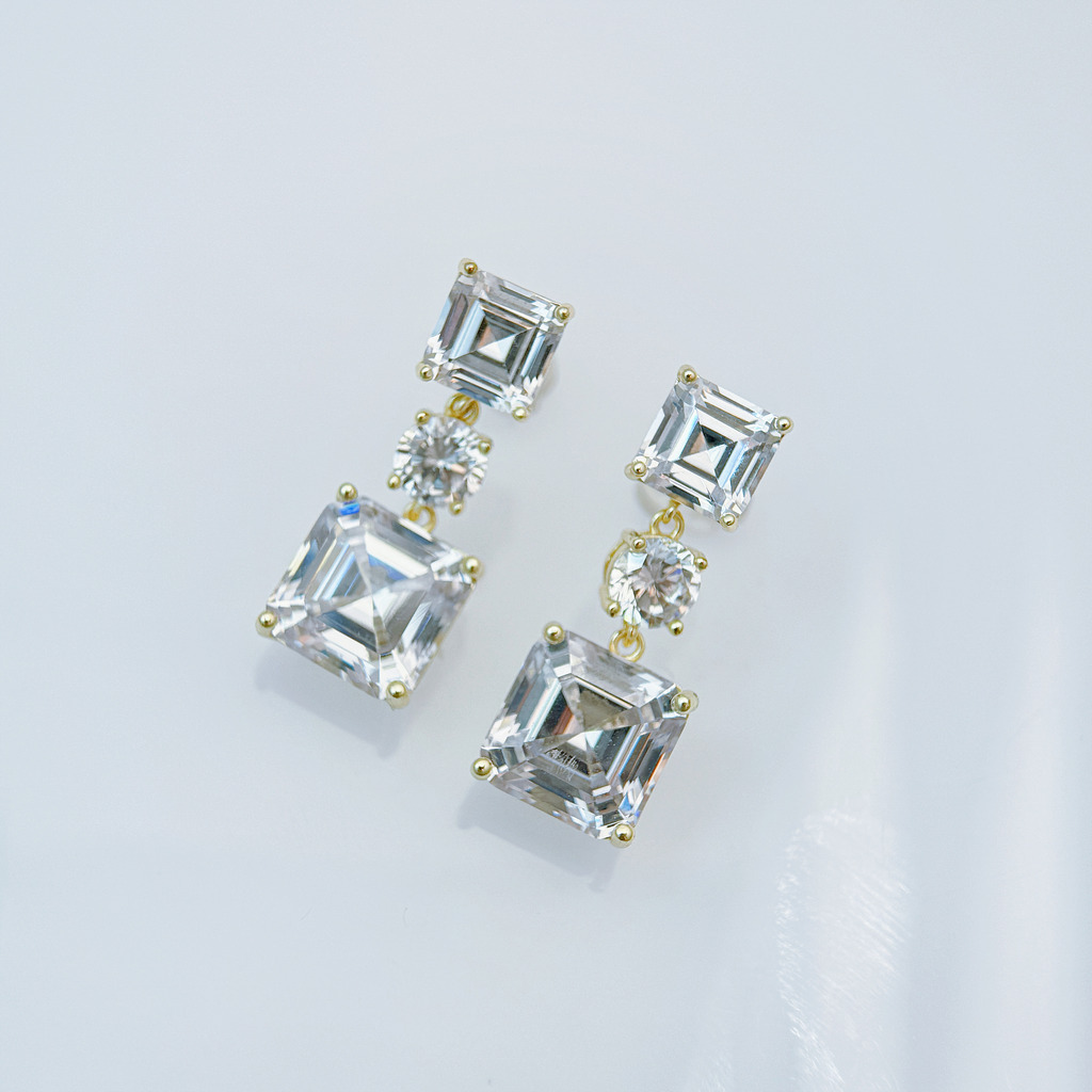 三鑽幾何垂墜耳環