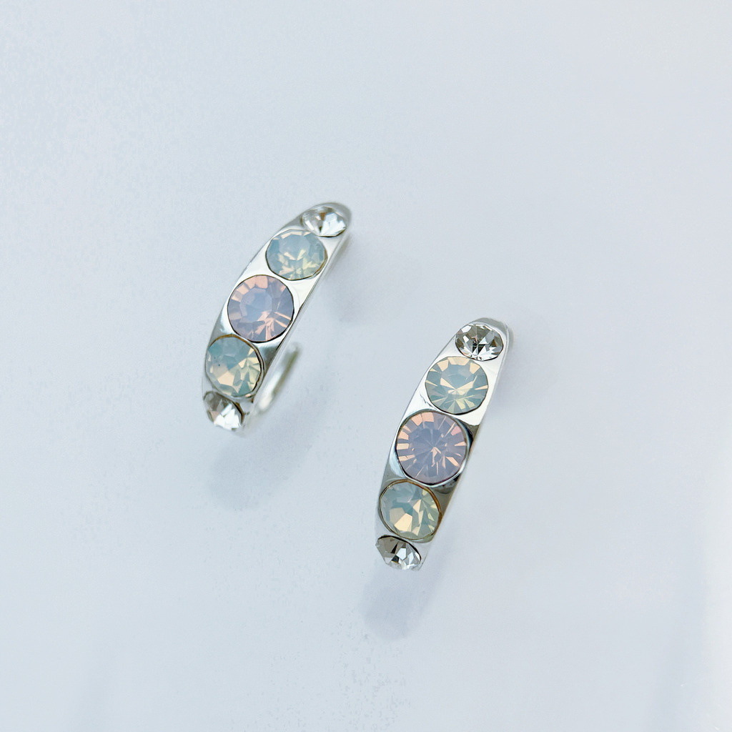 藍白拼鑽半圈耳環