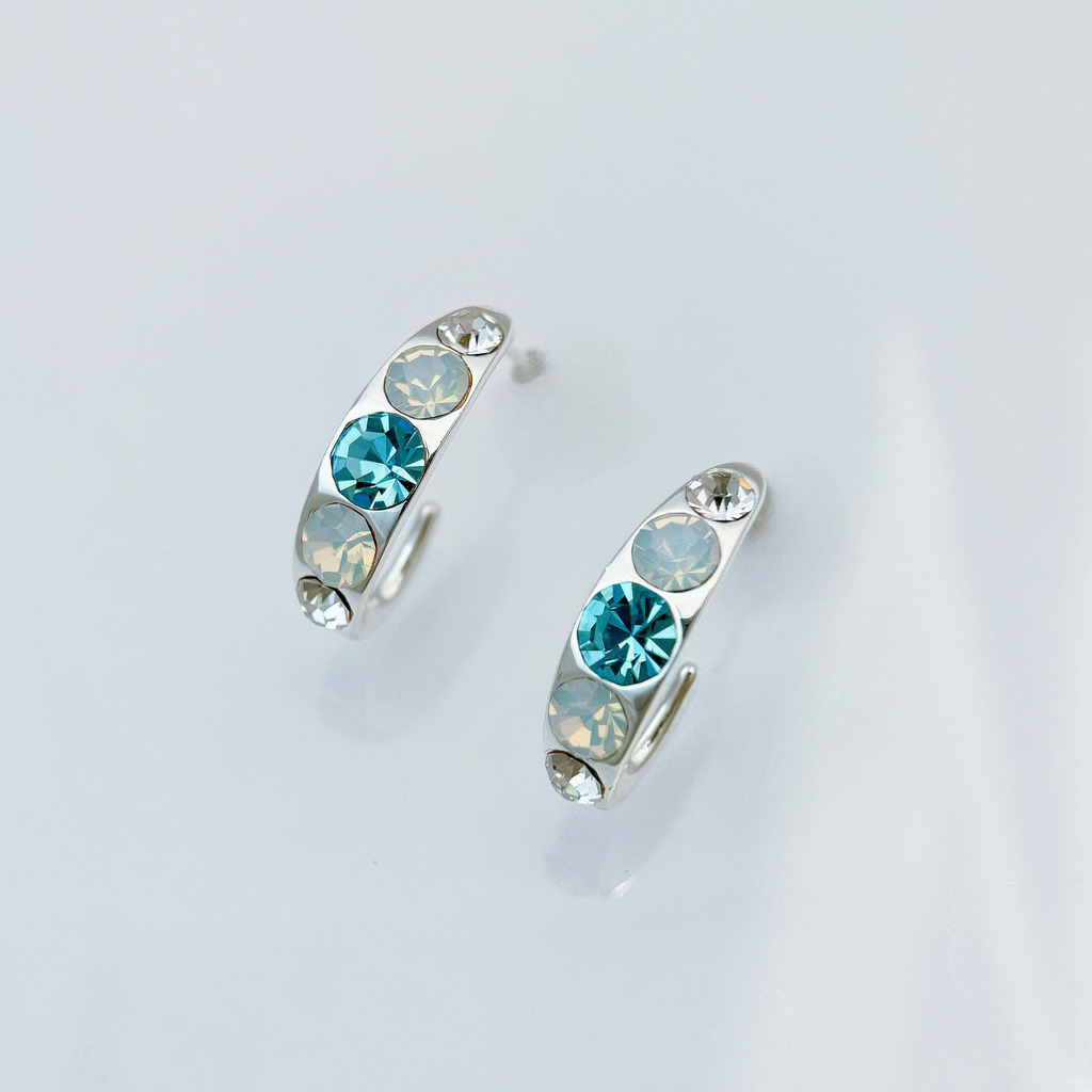 藍白拼鑽半圈耳環