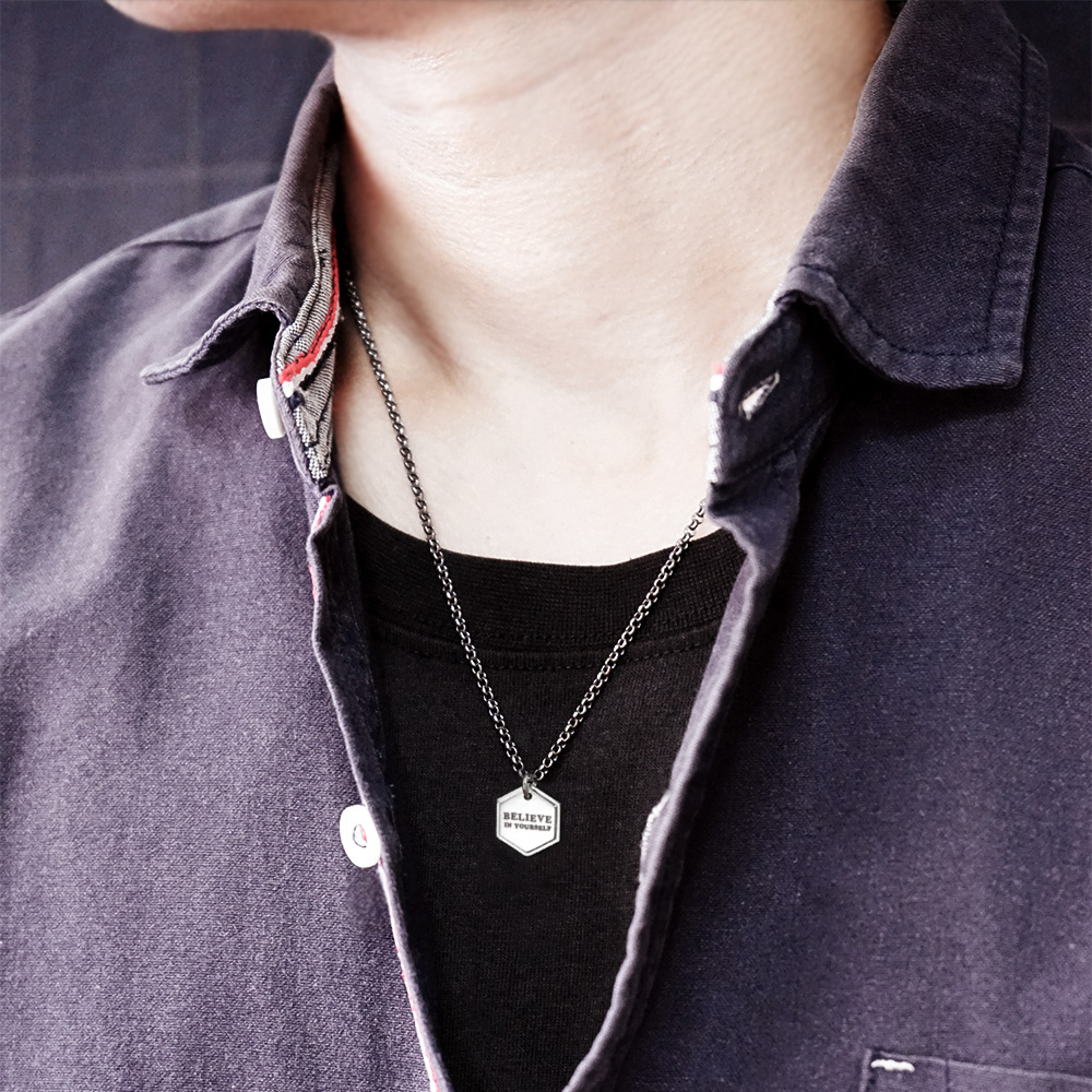 可刻字 六角造型項鍊 925純銀 男生飾品 客製化銀飾 禮物訂製