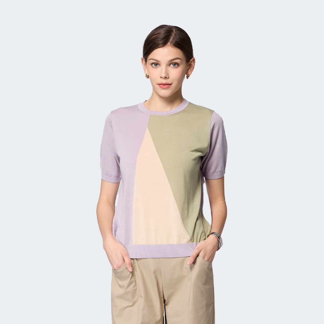 萊賽爾幾何拼接針織上衣