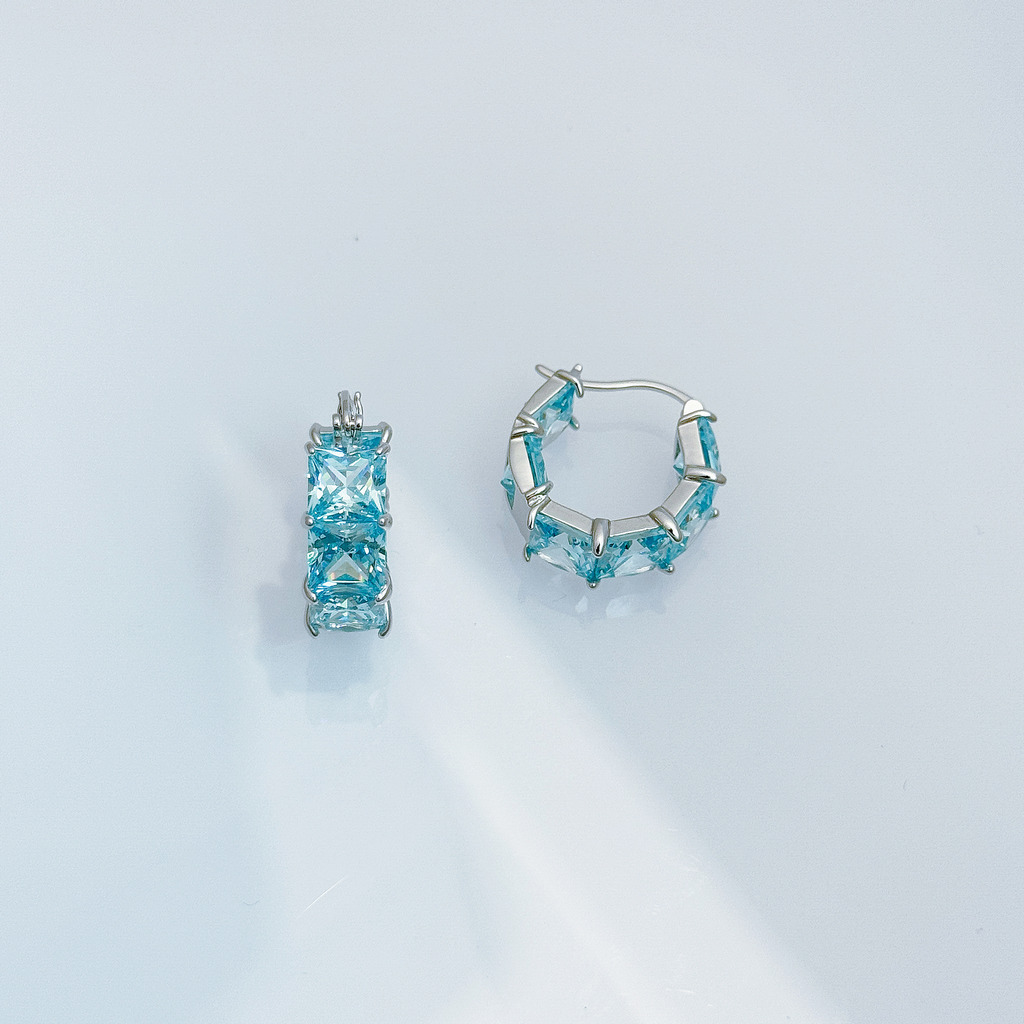 藍方鑽排鑲耳環