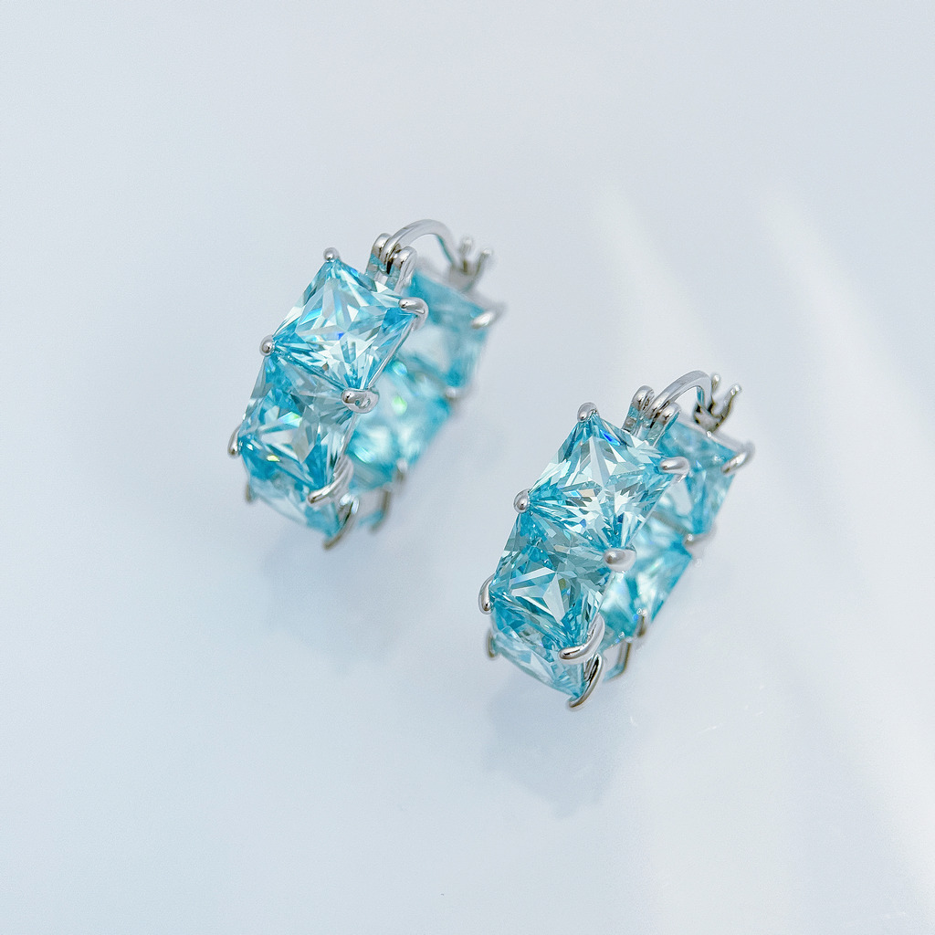 藍方鑽排鑲耳環