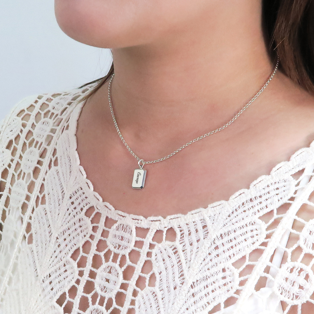 可刻字 長方銀磚項鍊 925純銀 女生飾品 客製化銀飾 禮物訂製