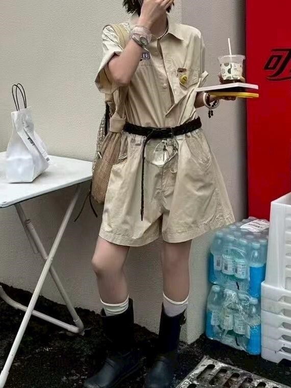 褲子丨軍工風勳章洗水連身褲
