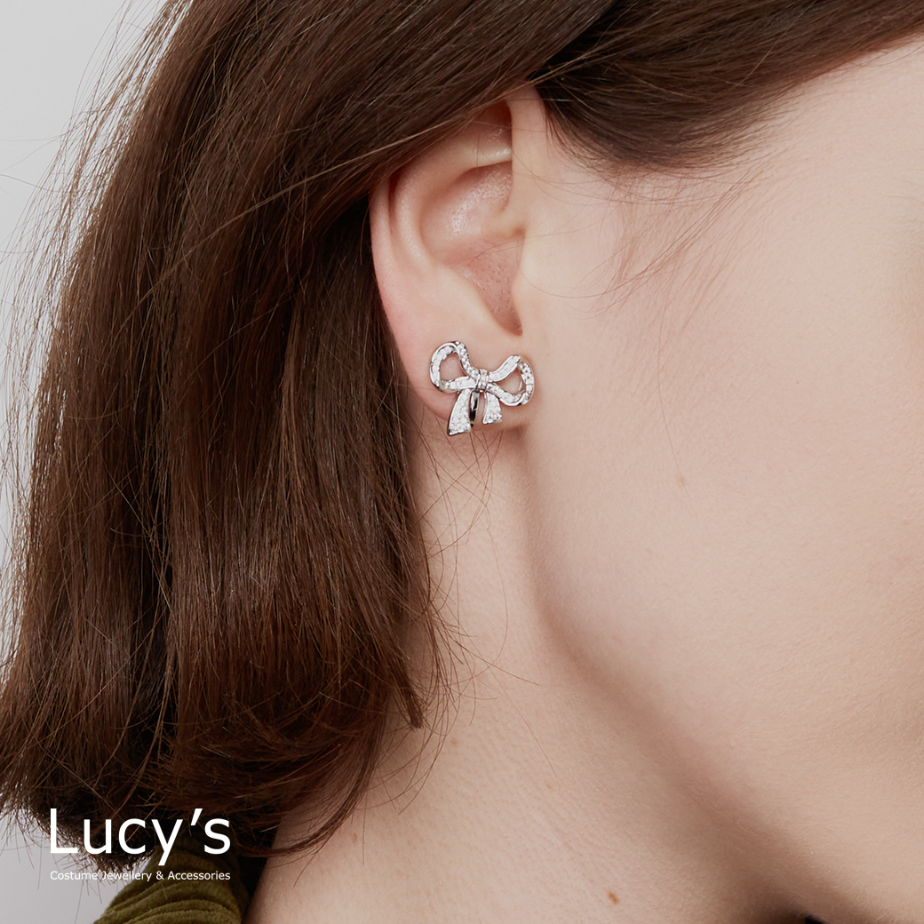 鑲鑽蝴蝶結 夾式耳環 (二色) (122446/122447)