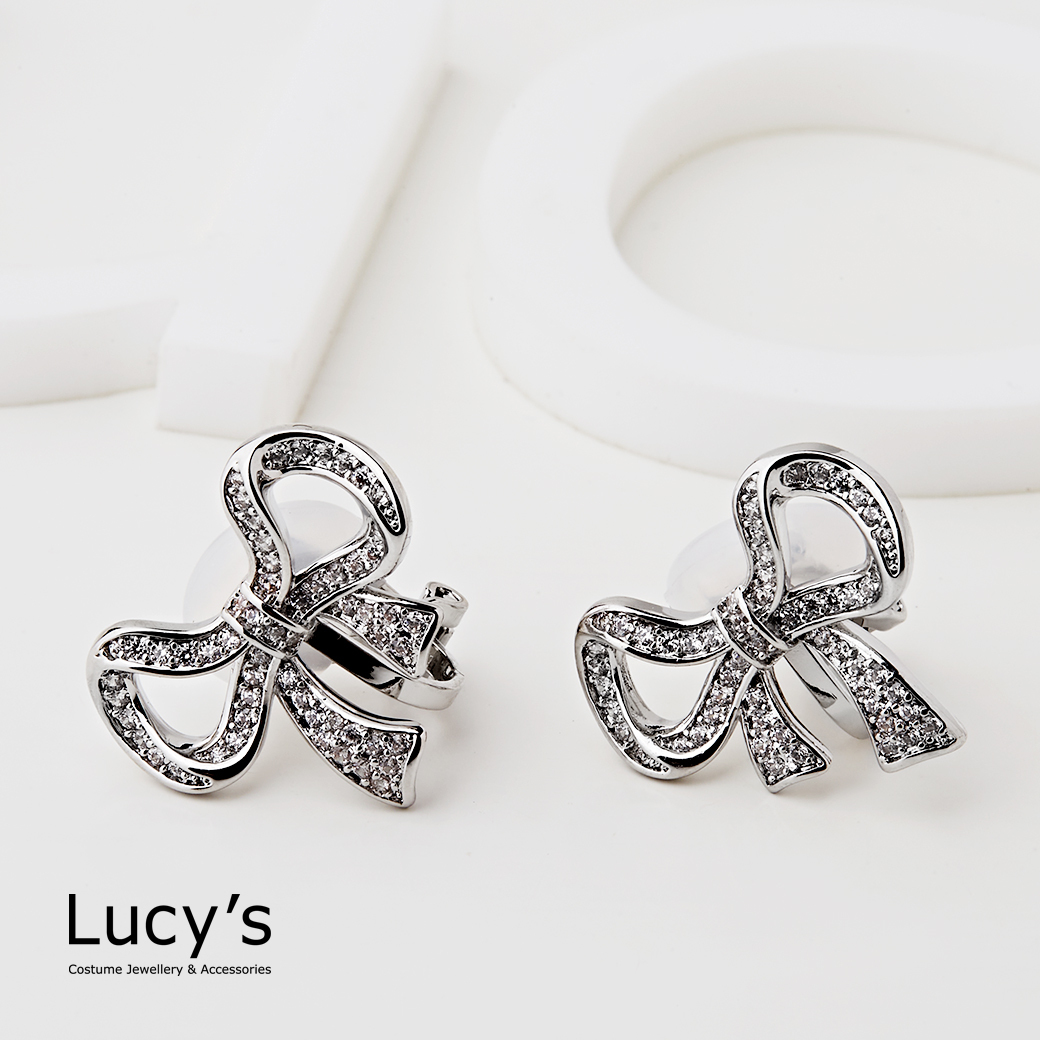 鑲鑽蝴蝶結 夾式耳環 (二色) (122446/122447)