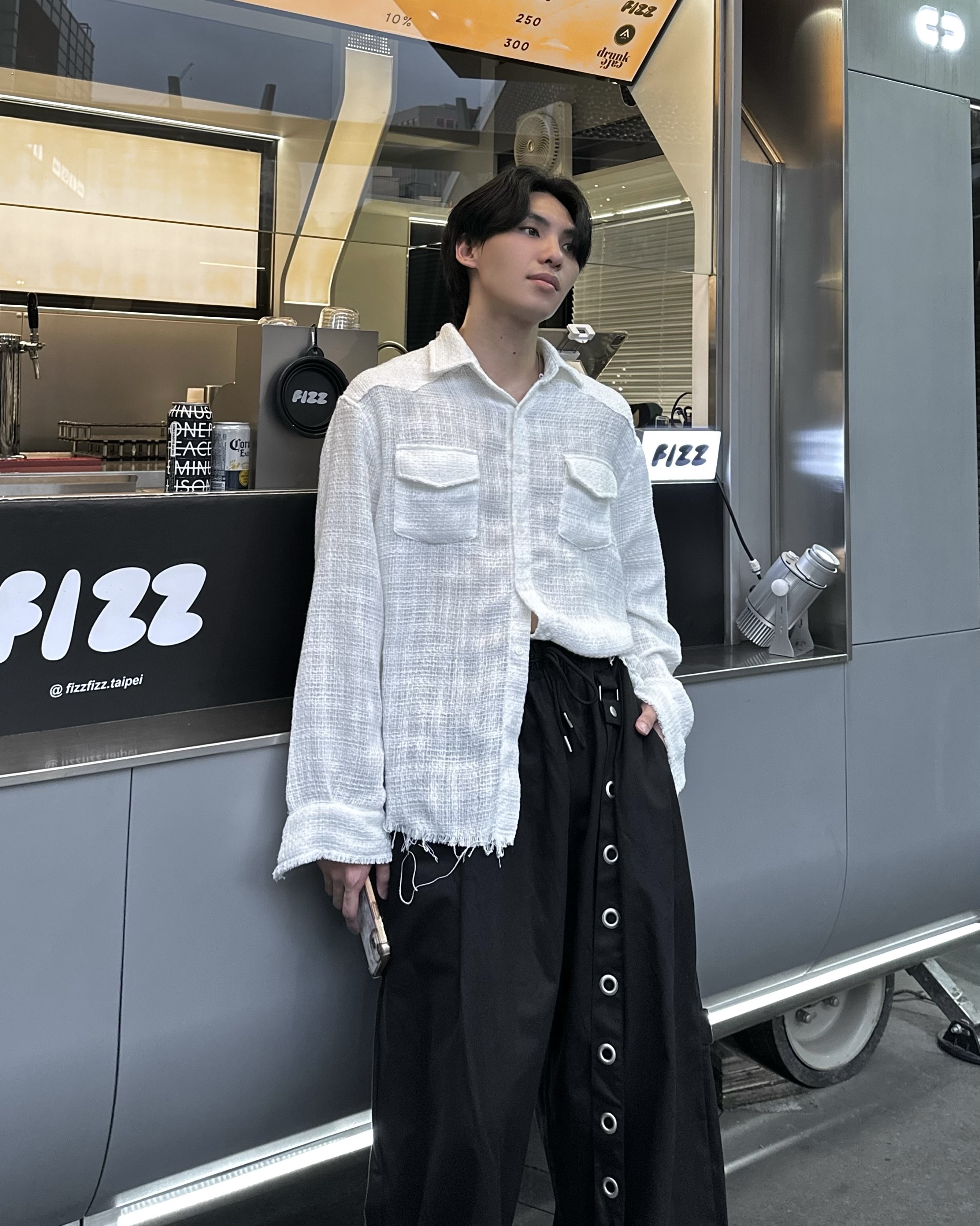 𝐇·𝐓·𝐒 韓國 波希米亞 粗針織 雙口袋 抽鬚破壞 寬鬆 長袖 襯衫