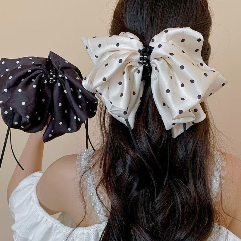 Retro Polka Dot Ribbon Ponytail Hair Claw