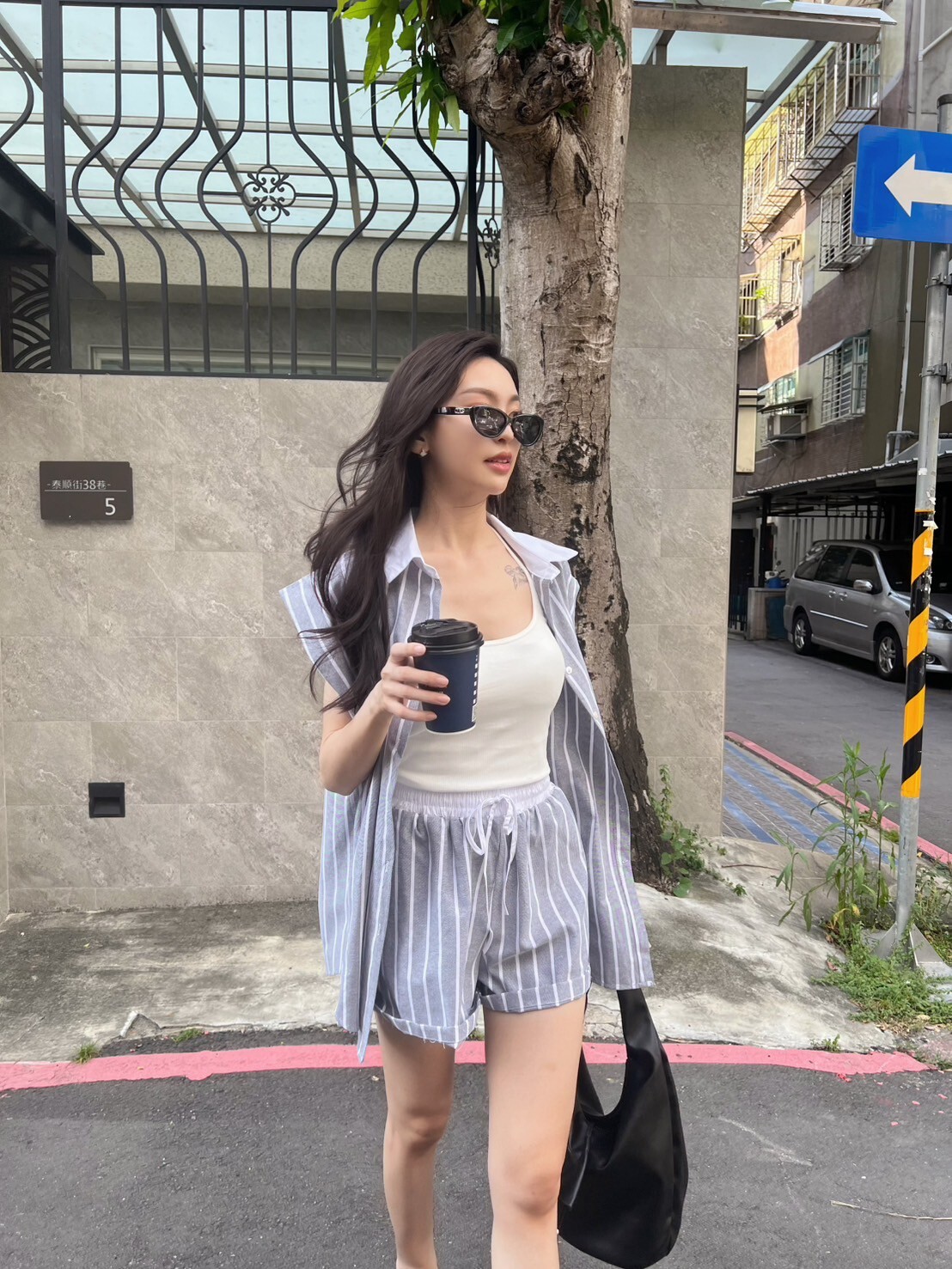 減齡淡顏條紋襯衫套裝/二色