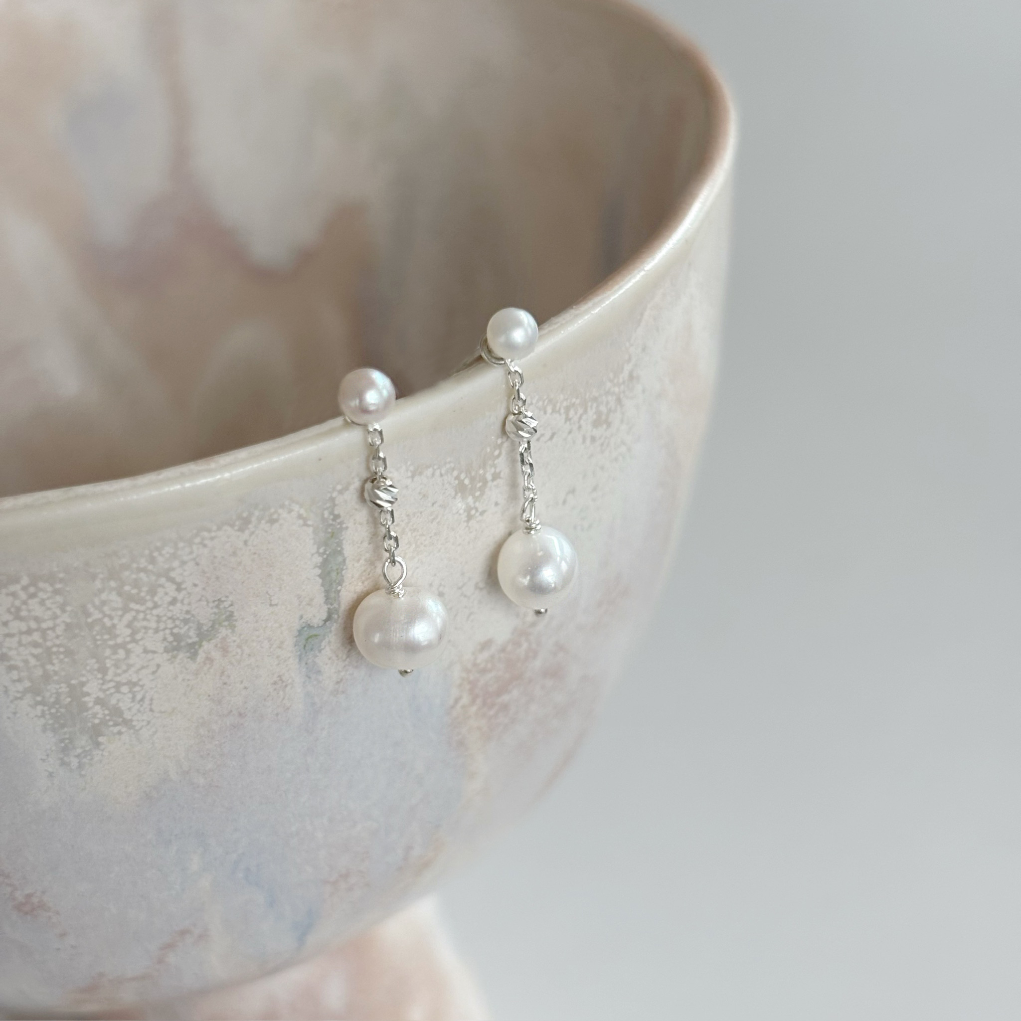 珍珠雙戴式小鍊子耳環