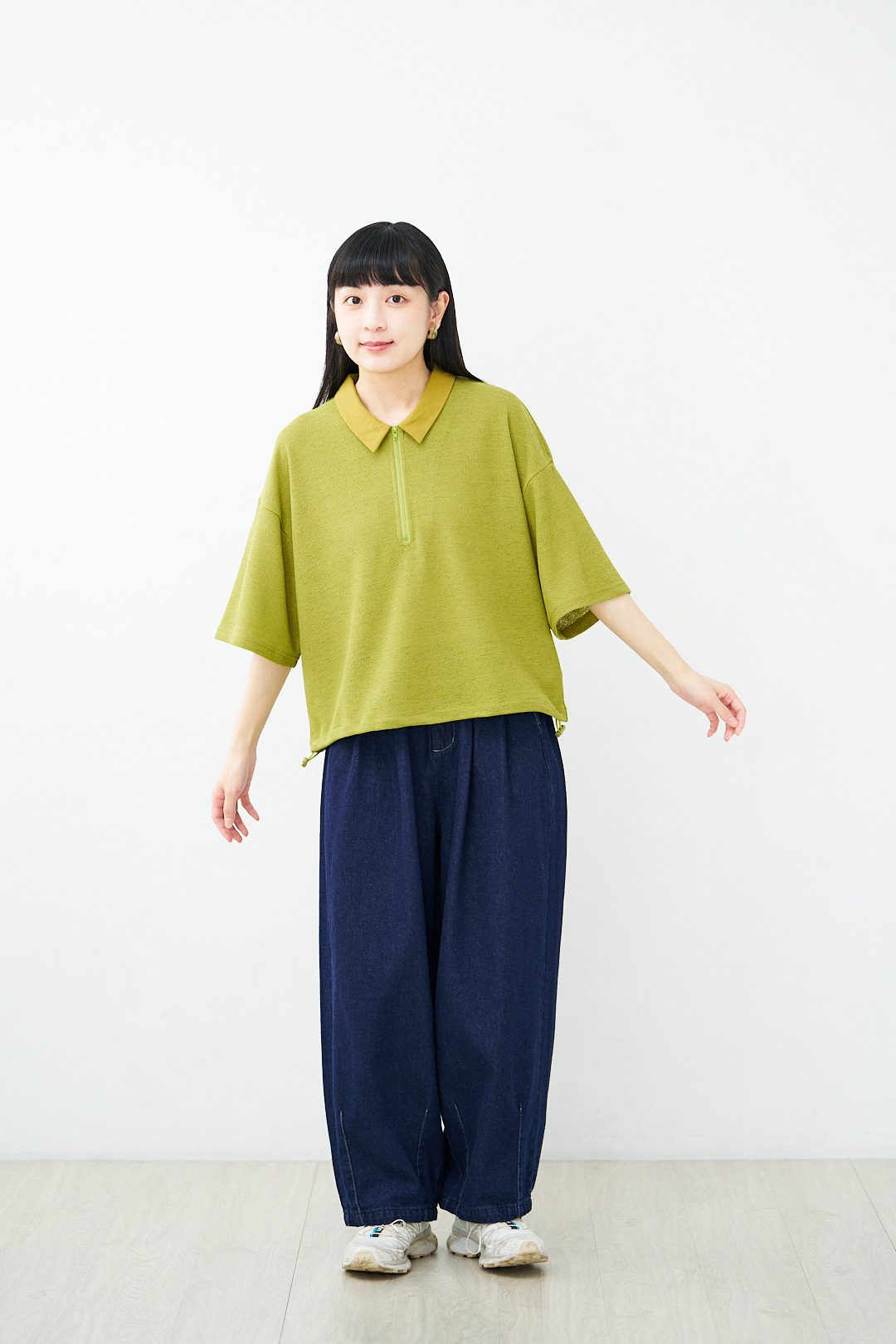 漫步藍日！牛仔繭形寬褲(兩色-深藍)