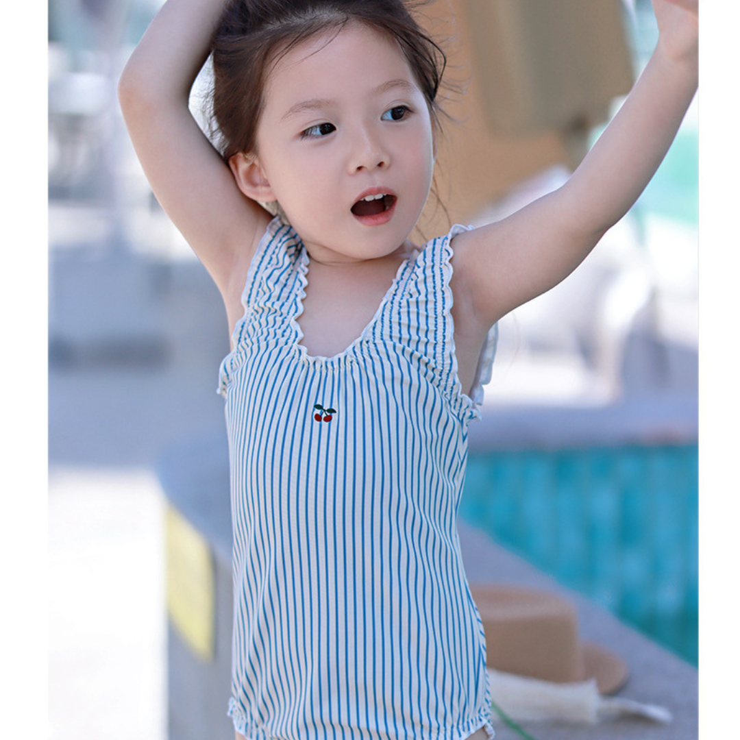 藍紋小櫻桃背心泳裝