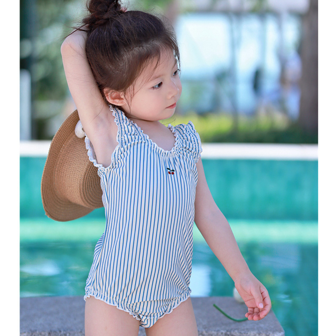 藍紋小櫻桃背心泳裝