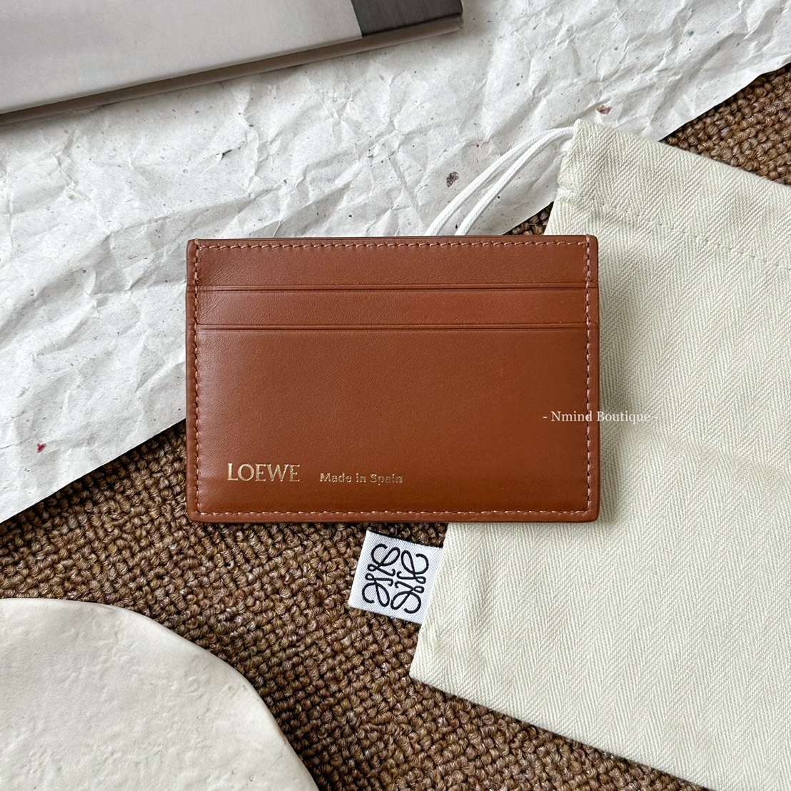 LOEWE PLAIN CARDHOLDER IN JACQUARD AND CALFSKIN / Tan Pecan