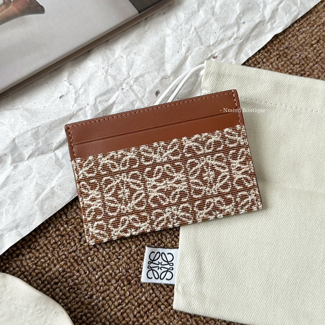 LOEWE PLAIN CARDHOLDER IN JACQUARD AND CALFSKIN / Tan Pecan