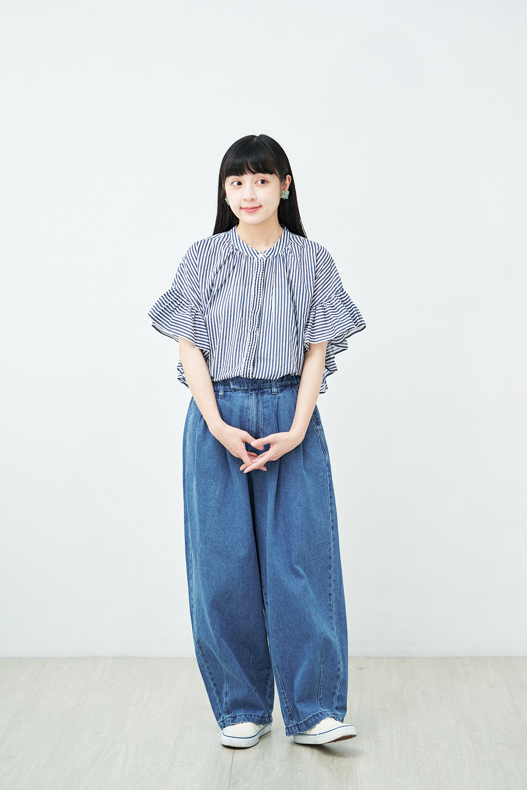 漫步藍日！牛仔繭形寬褲(兩色-藍)